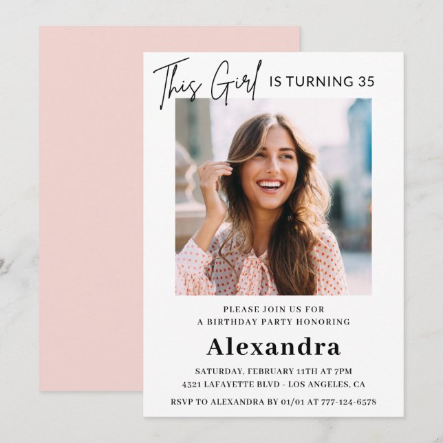 Modern 35th birthday invitations Photo Elegant (Front/Back)