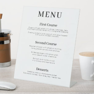 Modern 3 course Wedding Menu Pedestal Sign