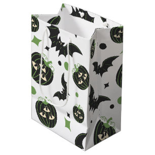Modern 3 Eyed Pumpkin And Bats Halloween Medium Gift Bag