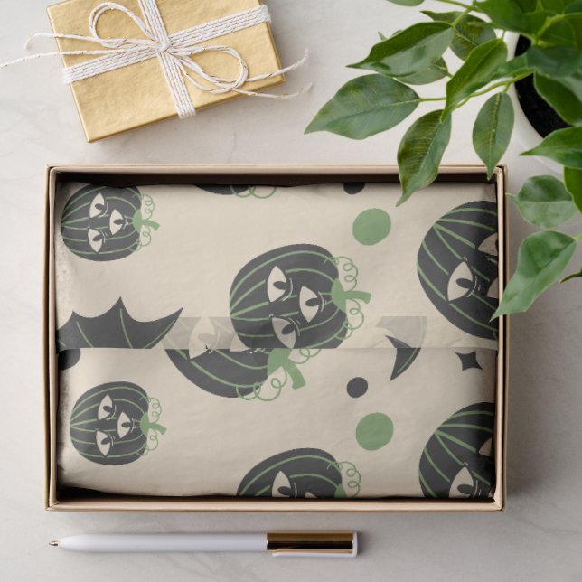Modern 3 Eyed Pumpkin And Bats Halloween  Tissue Paper (Gift)