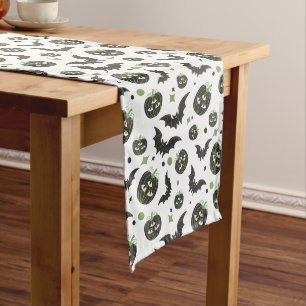 Modern 3 Eyed Pumpkin And Bats Pattern Halloween  Long Table Runner