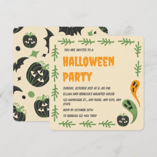 Modern 3 Eyed Pumpkin And Ghost Halloween Party  Invitation
