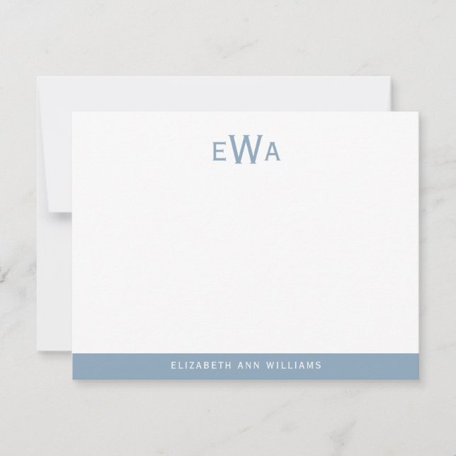 Modern 3 Initial Monogram Aqua Blue Stripes Card (Front)
