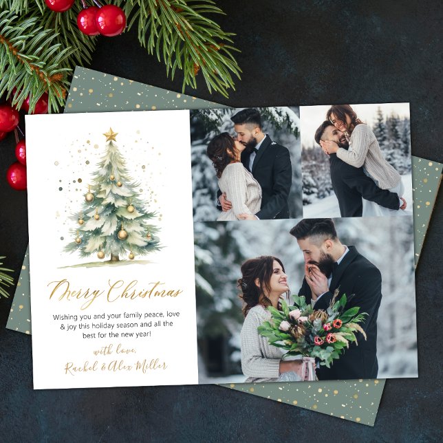 Modern 3 Multi Photo Christmas Tree  Holiday Card (Creator Uploaded)