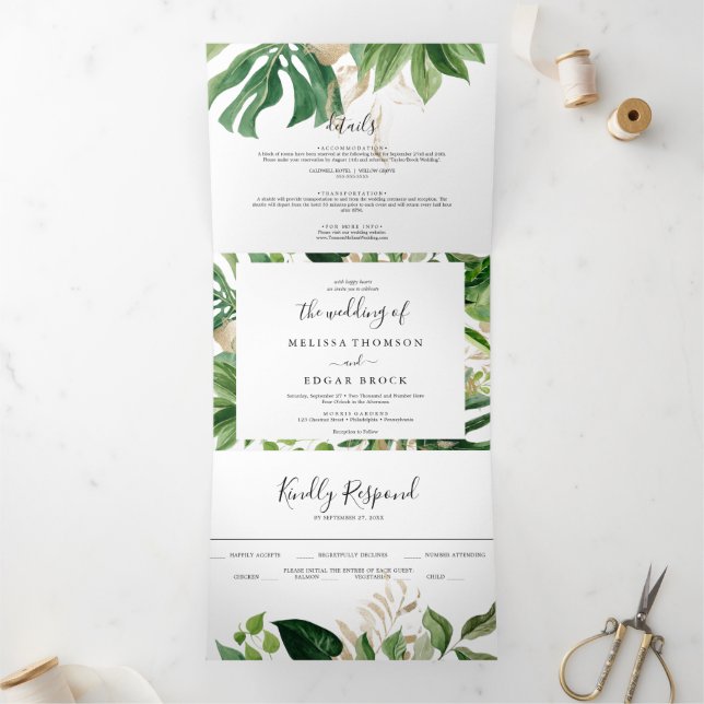 Modern 3-phase wedding invitations - Tropica d (Inside)