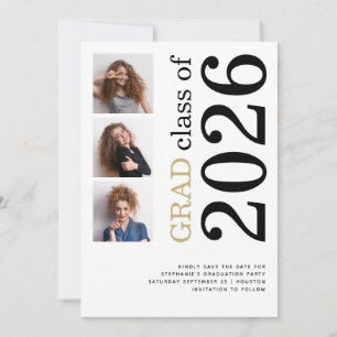 Modern 3 photo Bold 2026 Graduation Party Save The Date
