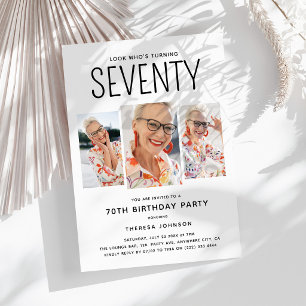 Modern 3 Photo Collage 70th Birthday Party Invitation