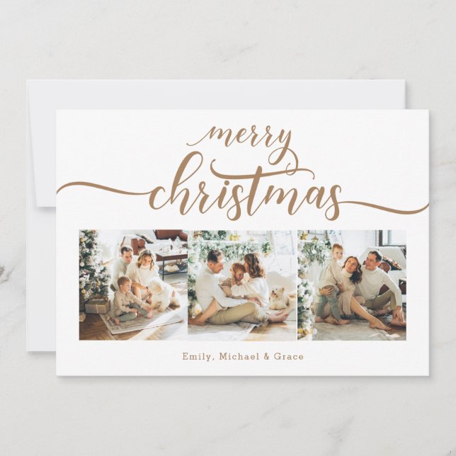 Modern 3 Photo Collage Christmas Holiday Card (Front)