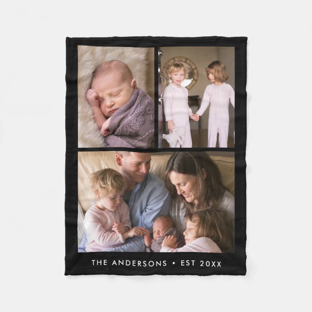 Modern 3 Photo Collage Editable Colour Fleece Blanket (Front)