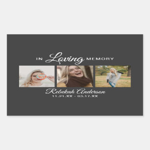Modern 3 Photo Collage Funeral Rectangular Sticker