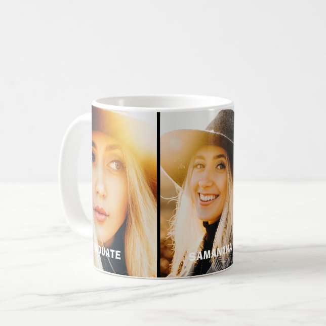 Modern 3 Photo Collage Graduation  Coffee Mug (Front Left)