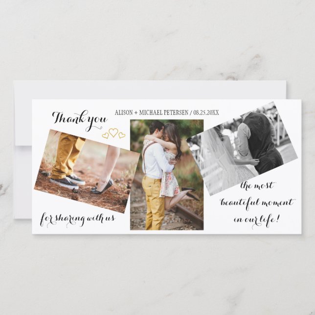 Modern 3 photo collage mariage script merci (Devant)