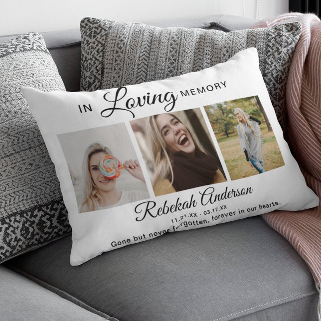 Modern 3 Photo Collage Memorial Accent Pillow (Creator Uploaded)