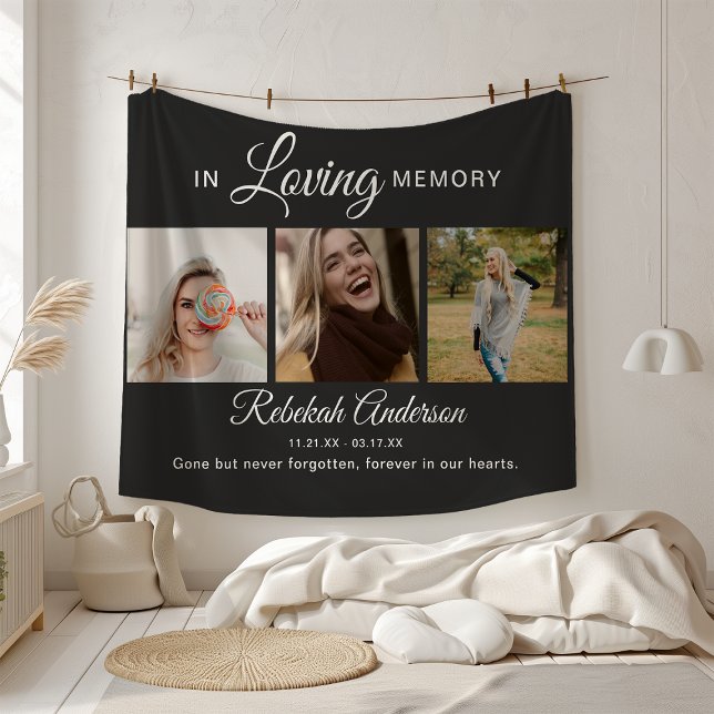 Modern 3 Photo Collage Memorial Fleece Blanket (Creator Uploaded)