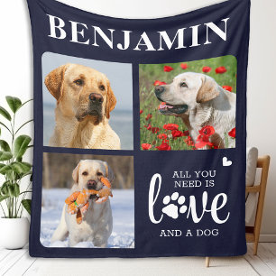 Modern 3 Photo Collage Pet Dog Lover Personalized Fleece Blanket