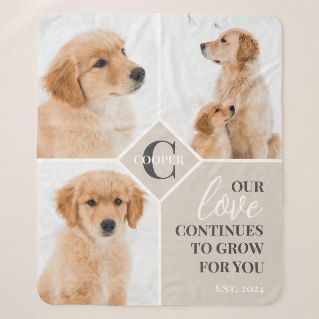 Modern 3 Photo Collage Pet Dog Monogram Sherpa Blanket (Front)