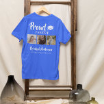 Modern 3 Photo Collage | Proud Parent T-Shirt<br><div class="desc">This stylish 3 photo graduation tshirt is perfect to wear on your childs graduation day. The tshirt features 3 photos and the template text 'PROUD PARENT OF OUR, THEIR CHILDS NAME, SCHOOL AND CLASS OF.' The text font styles, size, and colour can be changed by clicking on the customize further...</div>
