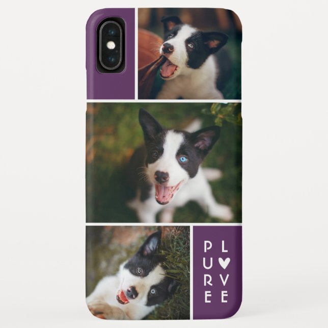 Modern 3 Photo Collage | Pure Love | Plum Purple Case-Mate iPhone Case (Back)