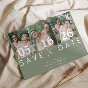 Modern 3 photo Collage Sage Green wedding  Save The Date