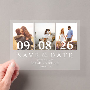 Modern 3 Photo Collage Save the Date Wedding Acrylic Invitations