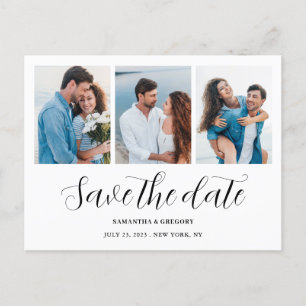 Modern 3 Photo Collage Save The Date Wedding  Announcement Postcard