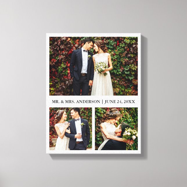 Modern 3 Photo Collage Wedding Canvas Print (Front)