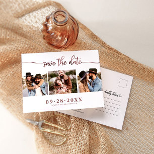 Modern 3 Photo Collage Wedding Save Date Postcard