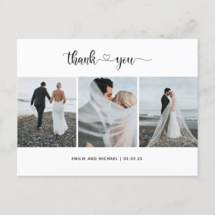Modern 3 photo collage wedding  thank you card