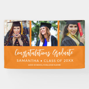 Modern 3 Photo Congratulations OrangeGraduation Banner