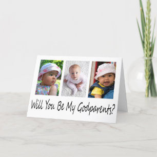 Modern 3 Photo Godparents Proposal Card