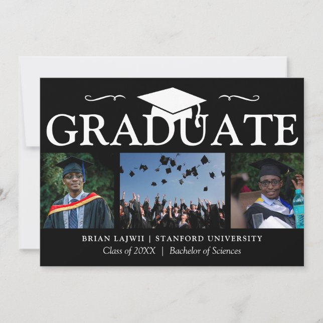 Modern 3 Photo Graduation Announcement (Front)