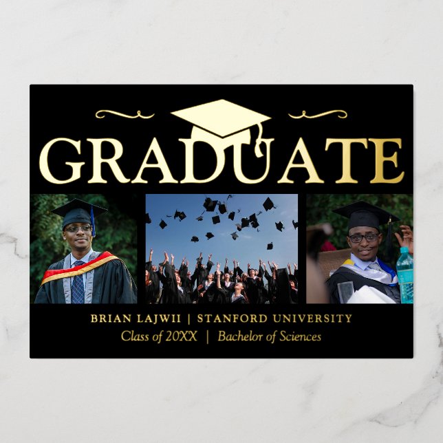 Modern 3 Photo Graduation Announcement (Front)