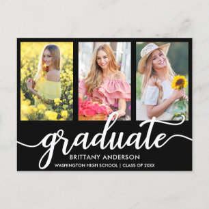 Modern 3 Photo Graduation Announcement BW