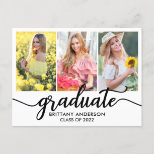 Modern 3 Photo Graduation Announcement Postcard
