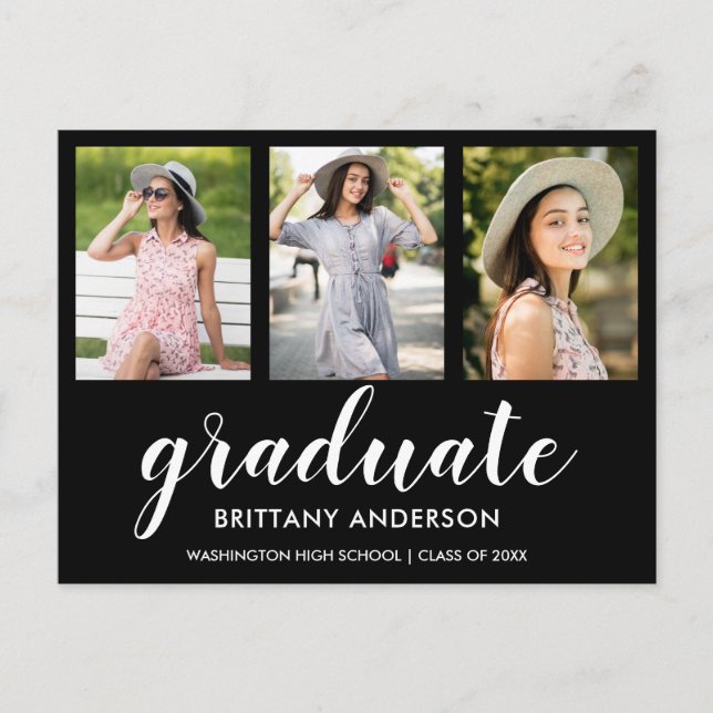 Modern 3 Photo Graduation Announcement Postcard (Front)