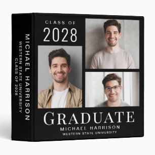 Modern 3 Photo Graduation Black Binder