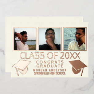 Modern 3 Photo Graduation Caps Ivory Rose Gold