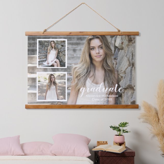 Modern 3 Photo Graduation Hanging Tapestry (Bedroom)