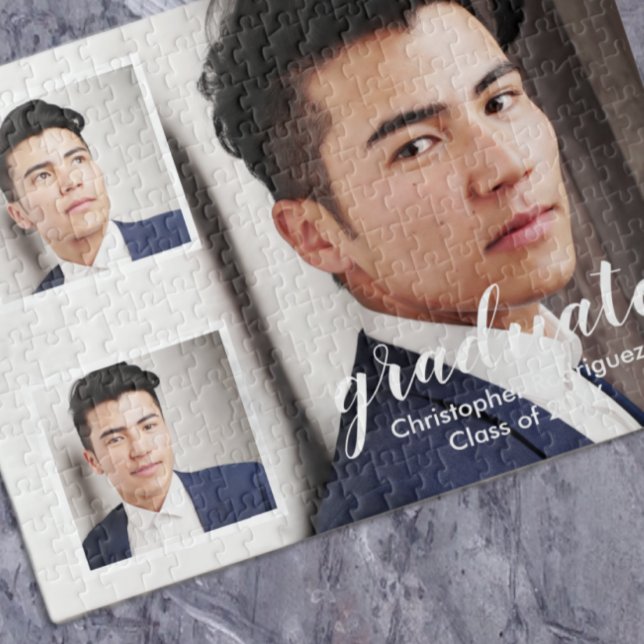 Modern 3 Photo Graduation Jigsaw Puzzle (Creator Uploaded)