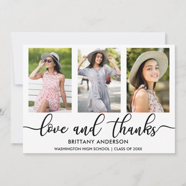 Modern 3 Photo Graduation Love and Thanks W Announcement (Front)