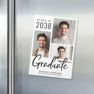 Modern 3 Photo Graduation Magnetic Announcement
