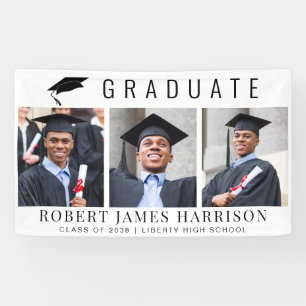 Modern 3 Photo Graduation Party Banner