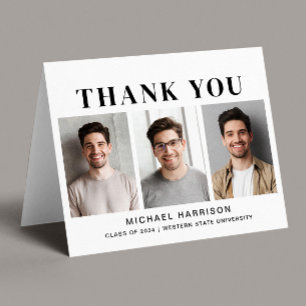 Modern 3 Photo Graduation Thank You Card
