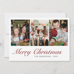 Modern 3 Photo Grid Merry Christmas Family Holiday Card