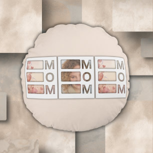 Modern 3 Photo Grid Mom Birthday Keepsake Round Pillow