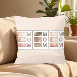 Modern 3 Photo Grid Mom Birthday Keepsake Throw Pillow