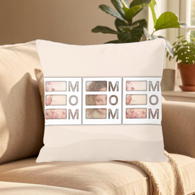 Modern 3 Photo Grid Mom Birthday Keepsake Throw Pillow (Creator Uploaded)