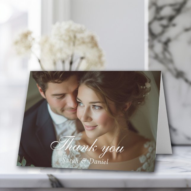 Modern, 3 photo, handwriting, wedding" Thank you " Card (Creator Uploaded)