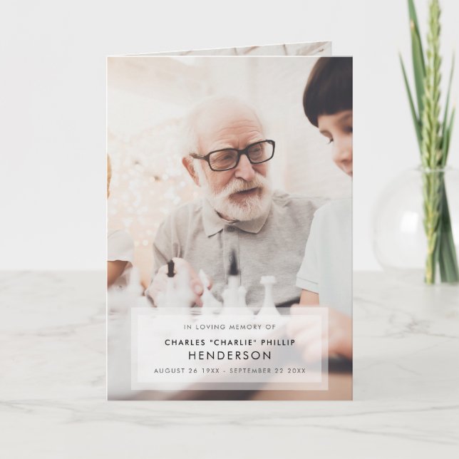 Modern 3-Photo Handwritten Script Folded Funeral Program (Front)