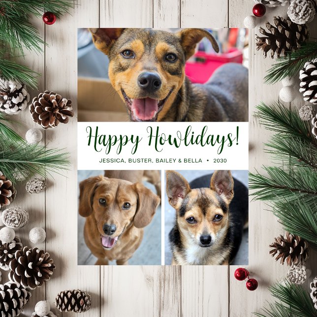 Modern 3 Photo Happy Howlidays Holiday Card (Creator Uploaded)